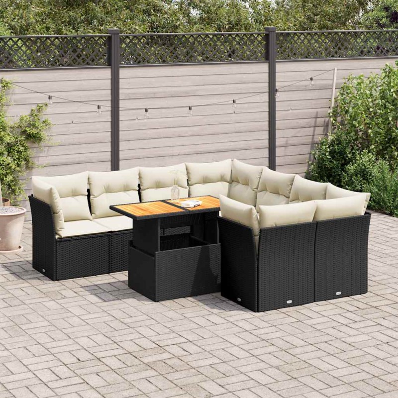 vidaXL 9-tlg. Garten-Sofagarnitur mit Kissen Schwarz Poly Rattan vidaXL 9-tlg. Garten-Sofagarnitur mit Kissen Schwarz Poly Rattan