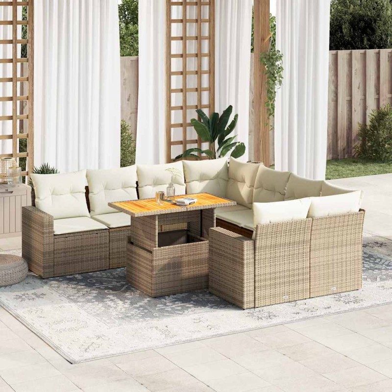 vidaXL 9-tlg. Garten-Sofagarnitur mit Kissen Beige Poly Rattan vidaXL 9-tlg. Garten-Sofagarnitur mit Kissen Beige Poly Rattan