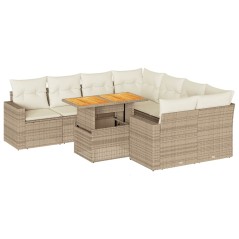 vidaXL 9-tlg. Garten-Sofagarnitur mit Kissen Beige Poly Rattan