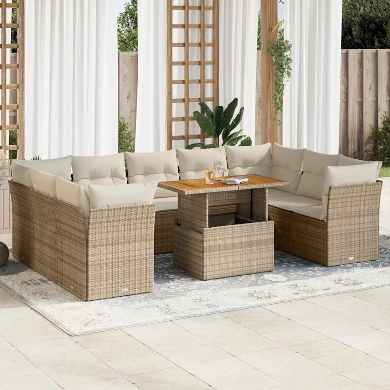 vidaXL 10-tlg. Garten-Sofagarnitur mit Kissen Beige Poly Rattan vidaXL 10-tlg. Garten-Sofagarnitur mit Kissen Beige Poly Rattan