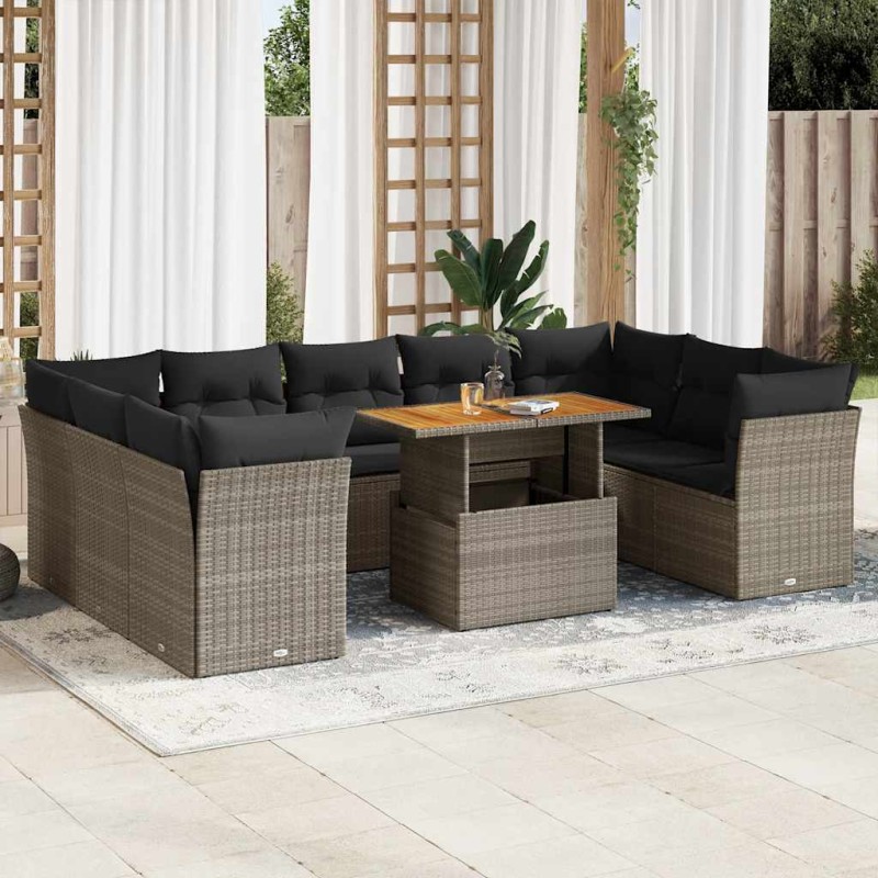 vidaXL 10-tlg. Garten-Sofagarnitur mit Kissen Grau Poly Rattan vidaXL 10-tlg. Garten-Sofagarnitur mit Kissen Grau Poly Rattan