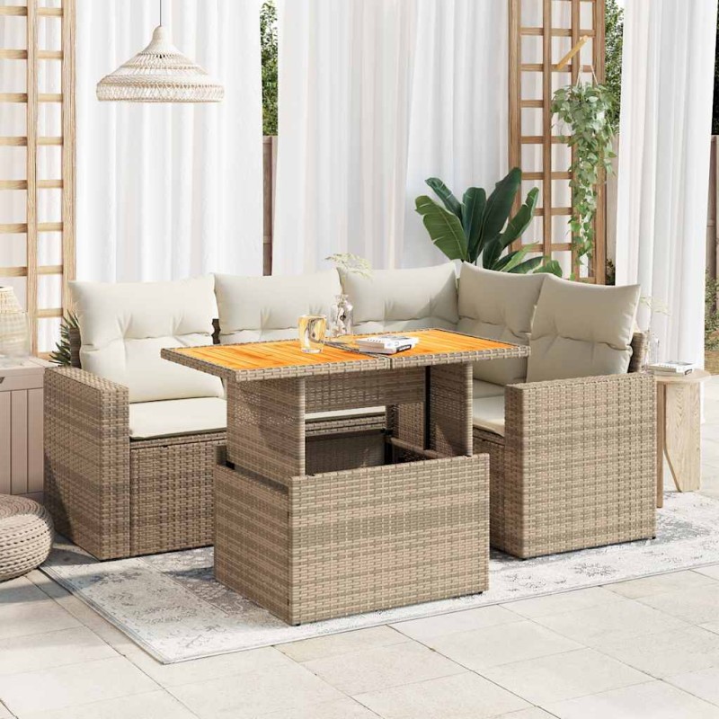 vidaXL 5-tlg. Garten-Sofagarnitur mit Kissen Beige Poly Rattan vidaXL 5-tlg. Garten-Sofagarnitur mit Kissen Beige Poly Rattan