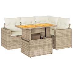 vidaXL 5-tlg. Garten-Sofagarnitur mit Kissen Beige Poly Rattan