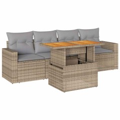 vidaXL 5-tlg. Garten-Sofagarnitur mit Kissen Beige Poly Rattan