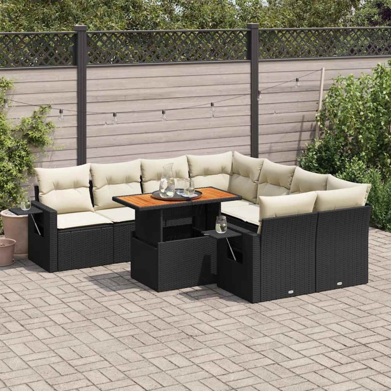 vidaXL 9-tlg. Garten-Sofagarnitur mit Kissen Schwarz Poly Rattan vidaXL 9-tlg. Garten-Sofagarnitur mit Kissen Schwarz Poly Rattan