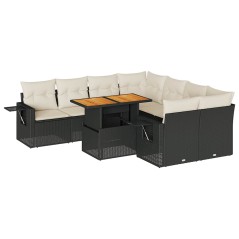 vidaXL 9-tlg. Garten-Sofagarnitur mit Kissen Schwarz Poly Rattan