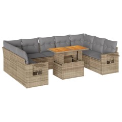 vidaXL 10-tlg. Garten-Sofagarnitur mit Kissen Beige Poly Rattan