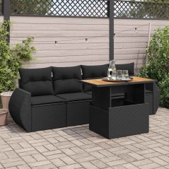 vidaXL 5-tlg. Garten-Sofagarnitur mit Kissen Schwarz Poly Rattan