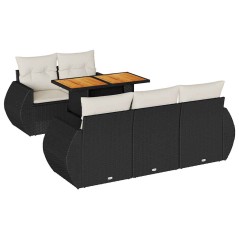 vidaXL 6-tlg. Garten-Sofagarnitur mit Kissen Schwarz Poly Rattan