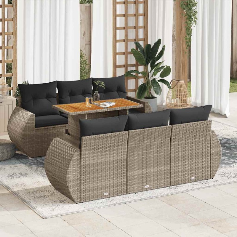 vidaXL 7-tlg. Garten-Sofagarnitur mit Kissen Grau Poly Rattan vidaXL 7-tlg. Garten-Sofagarnitur mit Kissen Grau Poly Rattan