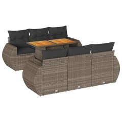 vidaXL 7-tlg. Garten-Sofagarnitur mit Kissen Grau Poly Rattan