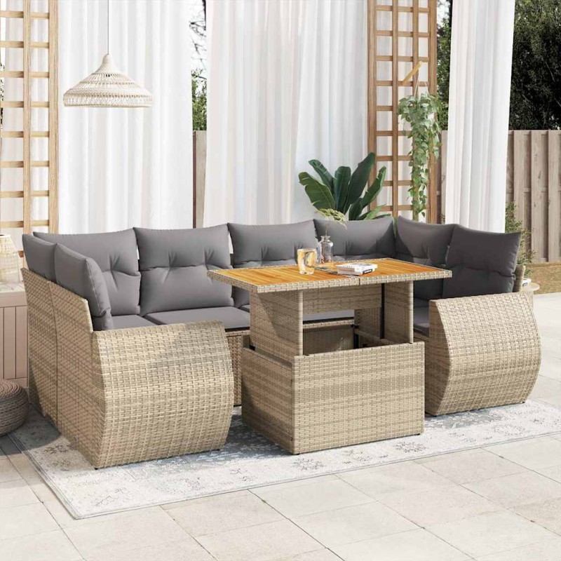 vidaXL 7-tlg. Garten-Sofagarnitur mit Kissen Beige Poly Rattan vidaXL 7-tlg. Garten-Sofagarnitur mit Kissen Beige Poly Rattan
