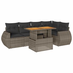 vidaXL 6-tlg. Garten-Sofagarnitur mit Kissen Grau Poly Rattan