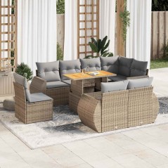 vidaXL 9-tlg. Garten-Sofagarnitur mit Kissen Beige Poly Rattan