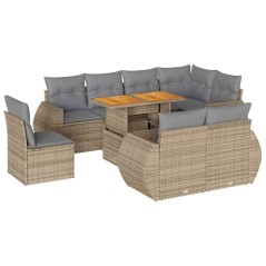 vidaXL 9-tlg. Garten-Sofagarnitur mit Kissen Beige Poly Rattan