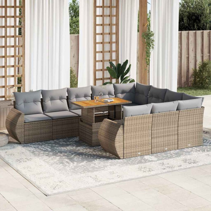 vidaXL 11-tlg. Garten-Sofagarnitur mit Kissen Beige Poly Rattan vidaXL 11-tlg. Garten-Sofagarnitur mit Kissen Beige Poly Rattan