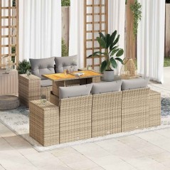 vidaXL 6-tlg. Garten-Sofagarnitur mit Kissen Beige Poly Rattan