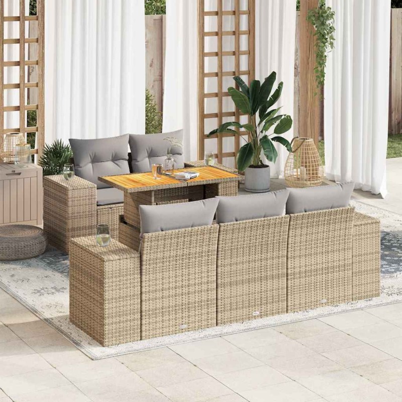 vidaXL 6-tlg. Garten-Sofagarnitur mit Kissen Beige Poly Rattan vidaXL 6-tlg. Garten-Sofagarnitur mit Kissen Beige Poly Rattan