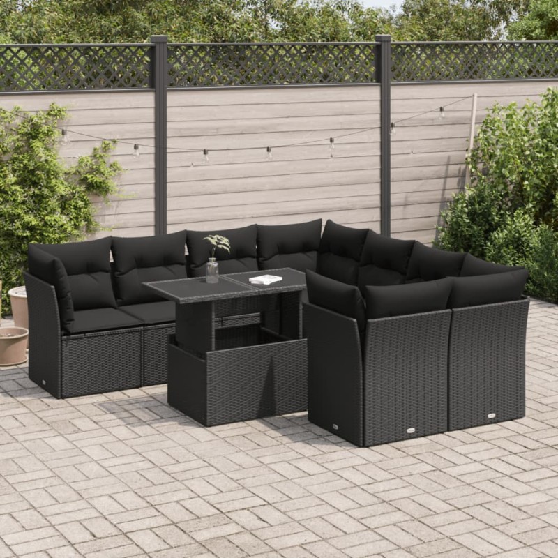 vidaXL 9-tlg. Garten-Sofagarnitur mit Kissen Schwarz Poly Rattan vidaXL 9-tlg. Garten-Sofagarnitur mit Kissen Schwarz Poly Rattan