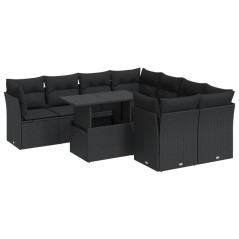 vidaXL 9-tlg. Garten-Sofagarnitur mit Kissen Schwarz Poly Rattan