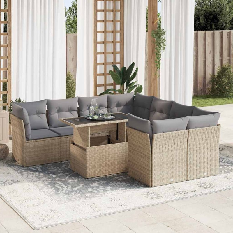 vidaXL 9-tlg. Garten-Sofagarnitur mit Kissen Beige Poly Rattan vidaXL 9-tlg. Garten-Sofagarnitur mit Kissen Beige Poly Rattan