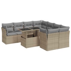 vidaXL 9-tlg. Garten-Sofagarnitur mit Kissen Beige Poly Rattan
