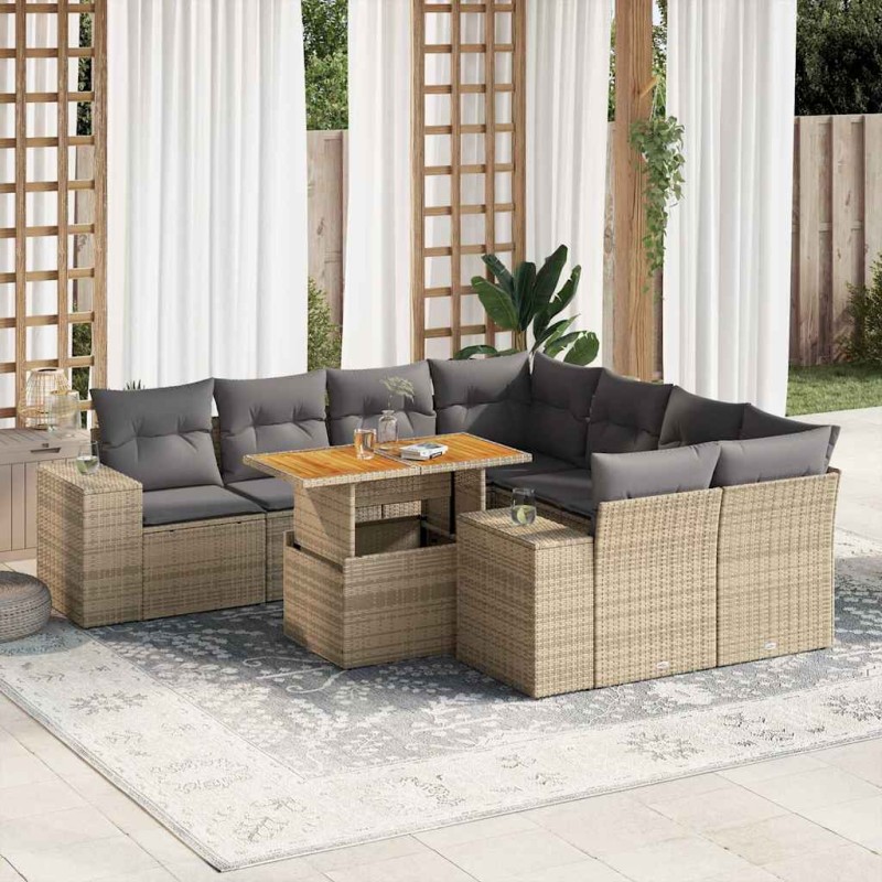 vidaXL 9-tlg. Garten-Sofagarnitur mit Kissen Beige Poly Rattan vidaXL 9-tlg. Garten-Sofagarnitur mit Kissen Beige Poly Rattan