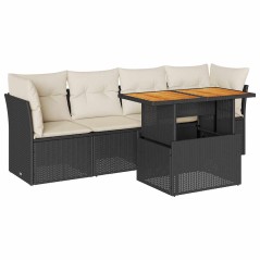 vidaXL 5-tlg. Garten-Sofagarnitur mit Kissen Schwarz Poly Rattan