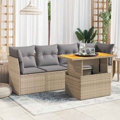 vidaXL 5-tlg. Garten-Sofagarnitur mit Kissen Beige Poly Rattan