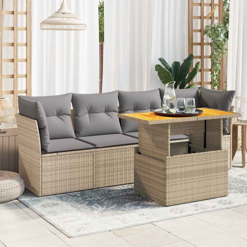 vidaXL 5-tlg. Garten-Sofagarnitur mit Kissen Beige Poly Rattan vidaXL 5-tlg. Garten-Sofagarnitur mit Kissen Beige Poly Rattan