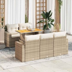vidaXL 6-tlg. Garten-Sofagarnitur mit Kissen Beige Poly Rattan