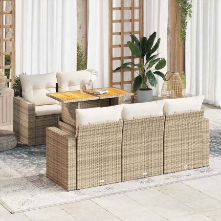 vidaXL 6-tlg. Garten-Sofagarnitur mit Kissen Beige Poly Rattan