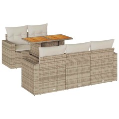 vidaXL 6-tlg. Garten-Sofagarnitur mit Kissen Beige Poly Rattan