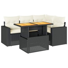 vidaXL 5-tlg. Garten-Sofagarnitur mit Kissen Schwarz Poly Rattan