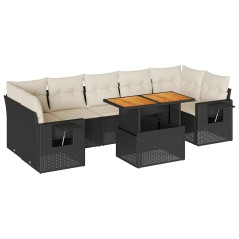 vidaXL 8-tlg. Garten-Sofagarnitur mit Kissen Schwarz Poly Rattan