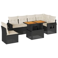 vidaXL 7-tlg. Garten-Sofagarnitur mit Kissen Schwarz Poly Rattan