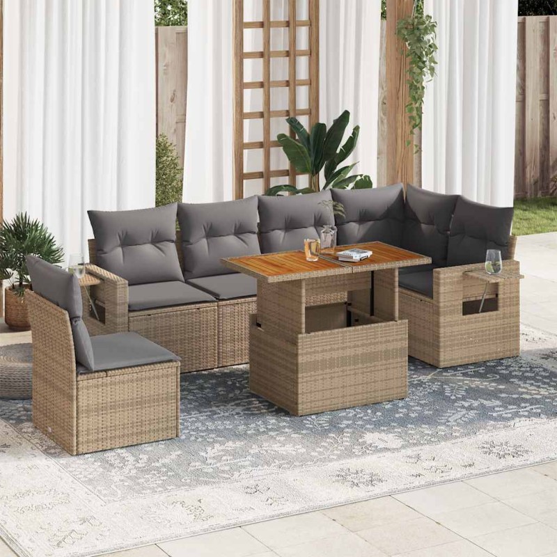vidaXL 7-tlg. Garten-Sofagarnitur mit Kissen Beige Poly Rattan vidaXL 7-tlg. Garten-Sofagarnitur mit Kissen Beige Poly Rattan