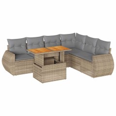 vidaXL 7-tlg. Garten-Sofagarnitur mit Kissen Beige Poly Rattan
