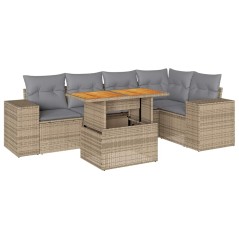 vidaXL 6-tlg. Garten-Sofagarnitur mit Kissen Beige Poly Rattan