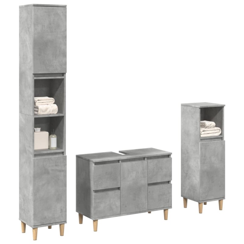 vidaXL 3-tlg. Badmöbel-Set Betongrau Holzwerkstoff vidaXL 3-tlg. Badmöbel-Set Betongrau Holzwerkstoff