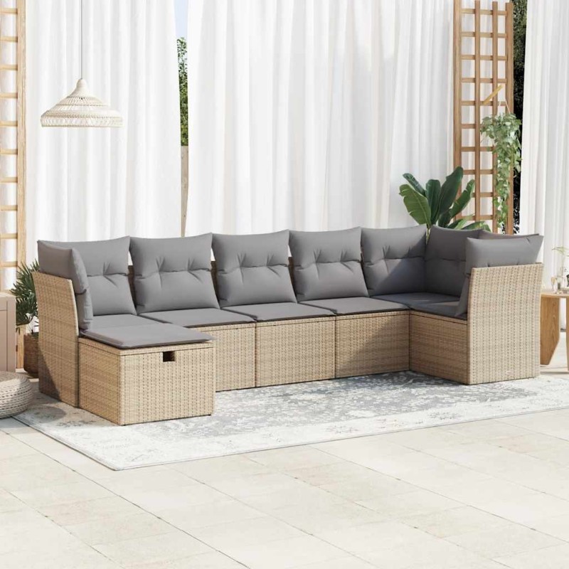 vidaXL 7-tlg. Garten-Sofagarnitur mit Kissen Beige Poly Rattan vidaXL 7-tlg. Garten-Sofagarnitur mit Kissen Beige Poly Rattan