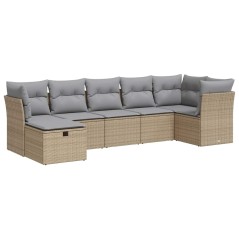 vidaXL 7-tlg. Garten-Sofagarnitur mit Kissen Beige Poly Rattan