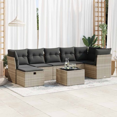 vidaXL 8-tlg. Garten-Sofagarnitur mit Kissen Hellgrau Poly Rattan
