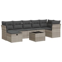 vidaXL 8-tlg. Garten-Sofagarnitur mit Kissen Hellgrau Poly Rattan