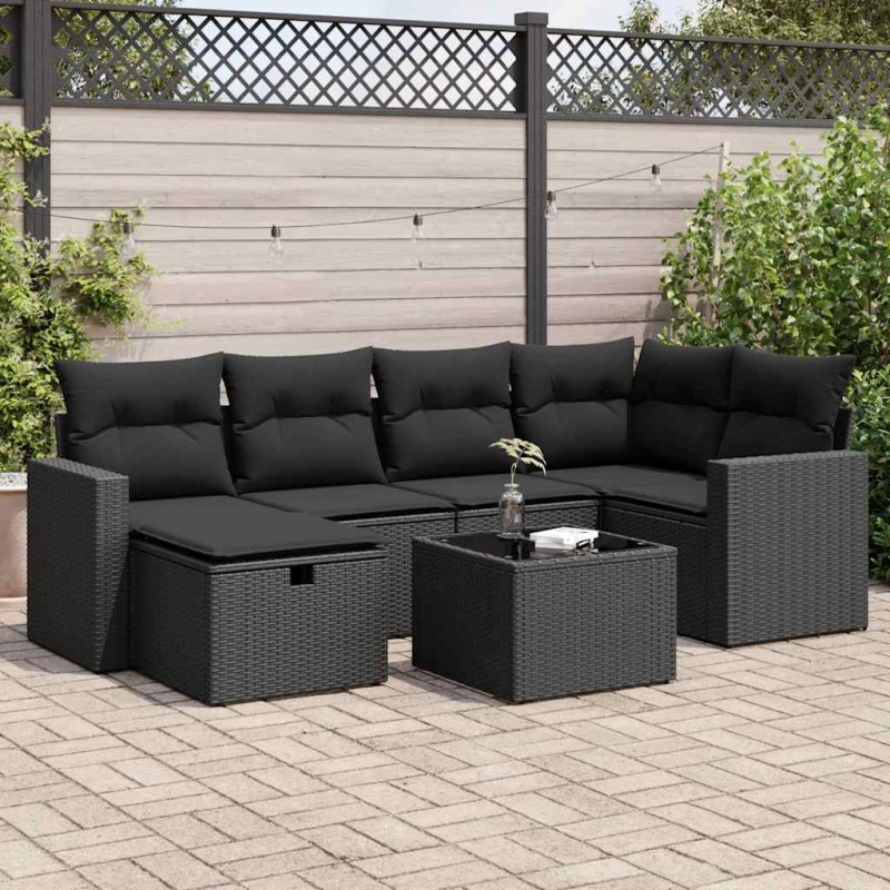 vidaXL 7-tlg. Garten-Sofagarnitur mit Kissen Schwarz Poly Rattan vidaXL 7-tlg. Garten-Sofagarnitur mit Kissen Schwarz Poly Rattan