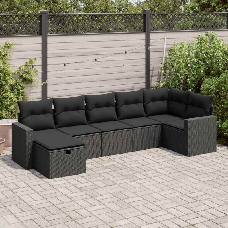 vidaXL 7-tlg. Garten-Sofagarnitur mit Kissen Schwarz Poly Rattan vidaXL 7-tlg. Garten-Sofagarnitur mit Kissen Schwarz Poly Rattan