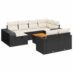 vidaXL 11-tlg. Garten-Sofagarnitur mit Kissen Schwarz Poly Rattan