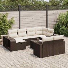 vidaXL 11-tlg. Garten-Sofagarnitur mit Kissen Braun Poly Rattan