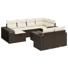 vidaXL 11-tlg. Garten-Sofagarnitur mit Kissen Braun Poly Rattan