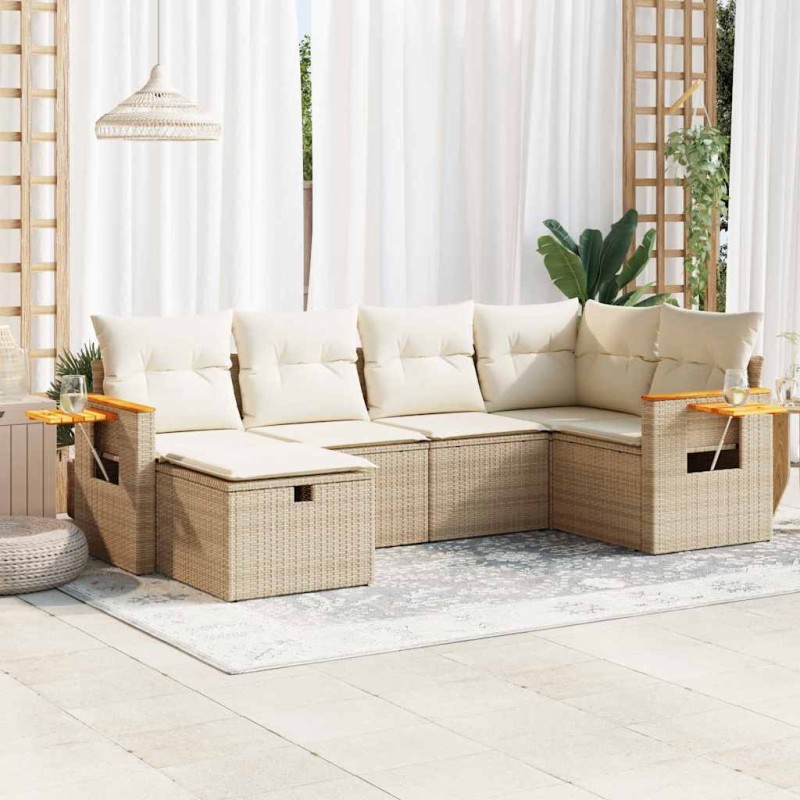 vidaXL 6-tlg. Garten-Sofagarnitur mit Kissen Beige Poly Rattan vidaXL 6-tlg. Garten-Sofagarnitur mit Kissen Beige Poly Rattan
